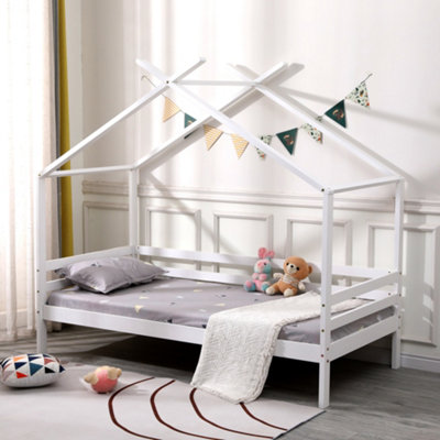 SlumberWorx Teddy Kids Childrens Wooden House Treehouse Single Bed Frame  (White) from B&Q