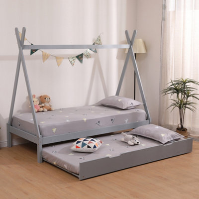 SlumberWorx Harry Kids Childrens Wooden Teepee Tent Single Bed Frame With Guest Trundle (Grey) from B&Q