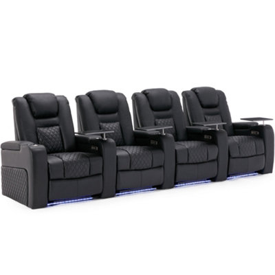 More4Homes Broadway 4 Seater Electric Recliner Cinema Sofa Usb Charging Led Base With Tray (Black) from B&Q