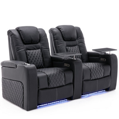 More4Homes Broadway 2 Seater Electric Recliner Cinema Sofa Usb Charging Led Base With Tray (Black W White Stitching) from B&Q