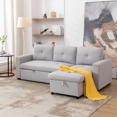 More4homes Light/Grey Newport Fabric Corner 3 Seater Sofa Bed With Storage Left Or Right Side ( Grey) Large
