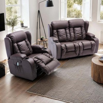 More4homes Caesar Manual Recliner Bonded Leather 1+2 Seater Sofa Set (Brown) Brown