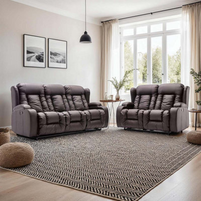 More4homes Caesar Manual Recliner Bonded Leather 2+3 Seater Sofa Set (Brown) Brown