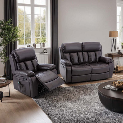 More4homes Chester Manual Recliner Bonded Leather 1+2 Seater Sofa Set (Brown) Brown