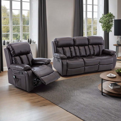 More4homes Chester Manual Recliner Bonded Leather 1+3 Seater Sofa Set (Brown) Brown