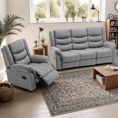 More4homes Seattle Manual Recliner Fabric 1+3 Seater Sofa Set (Grey) Grey
