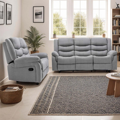 More4Homes Seattle Manual Recliner Fabric 2+3 Seater Sofa Set (Grey) from B&Q