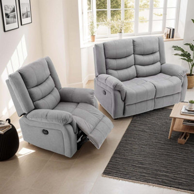 More4homes Seattle Electric Recliner Fabric 1+2 Seater Sofa Set (Grey) Grey
