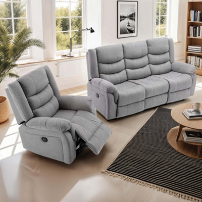 More4Homes Seattle Electric Recliner Fabric 1+3 Seater Sofa Set (Grey) from B&Q