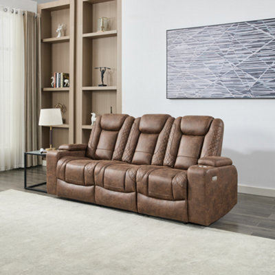 B&Q -  Ashton 3 Seater Fabric Auto Recliner Sofa Brown