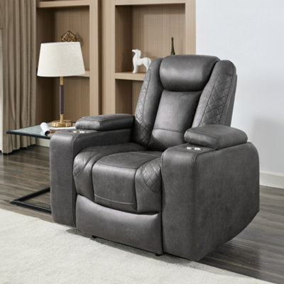 B&Q -  Ashton 1 Seater Fabric Auto Recliner Chair Grey