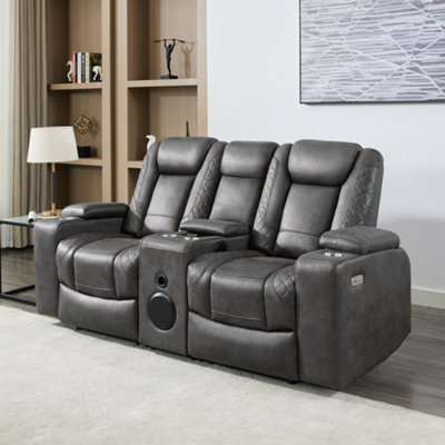 B&Q -  Ashton 2 Seater Fabric Auto Recliner Sofa With Concole Grey