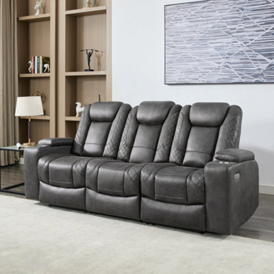 B&Q -  Ashton 3 Seater Fabric Auto Recliner Sofa Grey