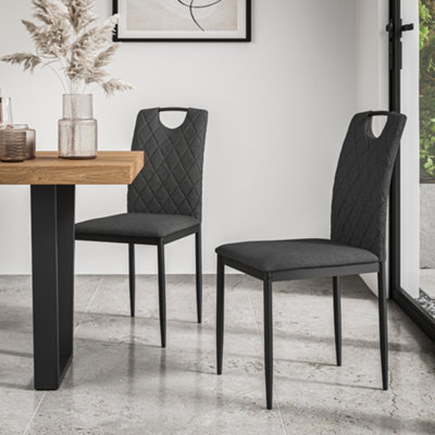 More4Homes Set Of 4 Monza Fabric Dining Chair Modern Padded Seat Metal Legs Kitchen (Charcoal)