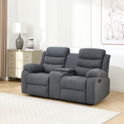 More4Homes Boston 2 Seater Manual Recliner Sofa W Drinks Console (Grey) from B&Q