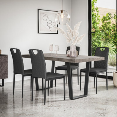More4Homes Aria Dining Table And Chairs Concrete Effect Table Top W Black Legs + Monza Linen Dining Chair Set Of 4 (Charcoal) from B&Q