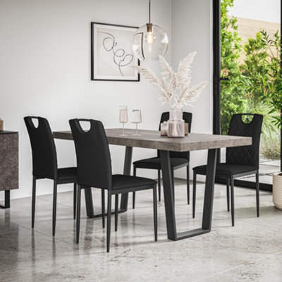 More4Homes Aria Dining Table And Chairs Concrete Effect Table Top W Black Legs + Monza Faux Leather Dining Chair Set Of 6 (Black) from B&Q