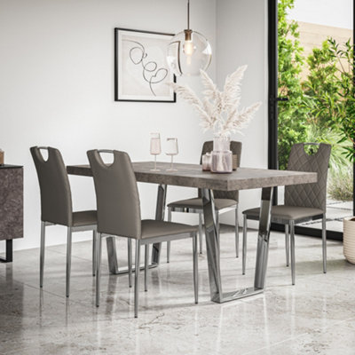 More4Homes Aria Dining Table And ChairsConcrete Effect Table Top W Chrome Legs + 6 Monza Faux Leather Dining Chairs W Chrome Legs (Grey) from B&Q