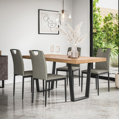 More4Homes Aria Dining Table And Chairs Oak Effect Table Top W Black Legs + Monza Linen Dining Chair Set Of 4 (Grey) from B&Q