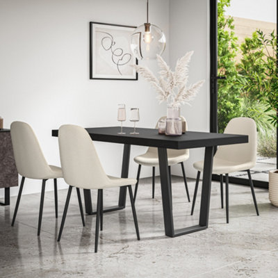 B&Q -  Aria Dining Table And Chairs Black Table Top W Black Legs + Maya Boucle Dining Chair Set Of 4 (Ivory White)