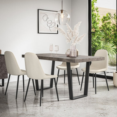 B&Q -  Aria Dining Table And Chairs Concrete Effect Table Top W Black Legs + Maya Boucle Dining Chair Set Of 4 (Ivory White)