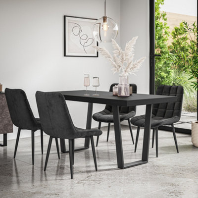 More4Homes Aria Dining Table And Chairs Black Table Top W Black Legs + Nova Velvet Dining Chair Set Of 6 (Black) from B&Q