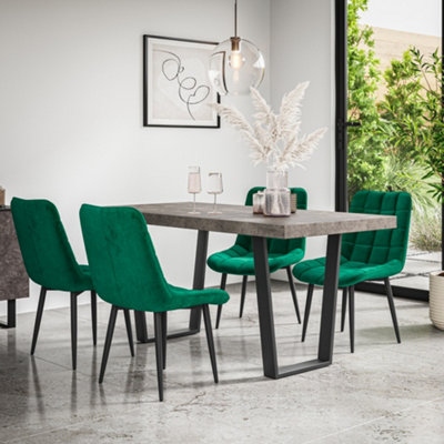 More4Homes Aria Dining Table And Chairs Concrete Effect Table Top W Black Legs + Nova Velvet Dining Chair Set Of 4 (Green) from B&Q