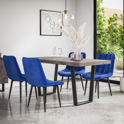 More4Homes Aria Dining Table And Chairs Concrete Effect Table Top W Black Legs + Nova Velvet Dining Chair Set Of 6 (Blue) from B&Q