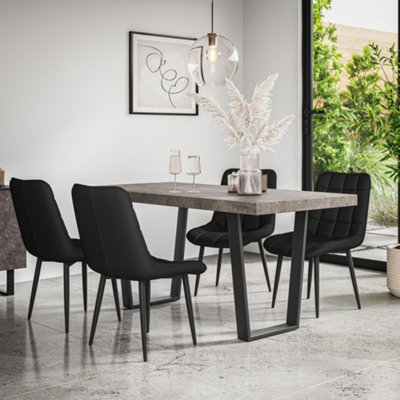 More4Homes Aria Dining Table And Chairs Oak Effect Table Top W Black Legs + Nova Velvet Dining Chair Set Of 6 (Blue) from B&Q