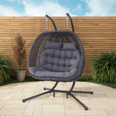 More4Homes Sicily Double Hanging Rattan Egg Chair Grey from B&Q