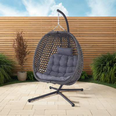 More4Homes Como Hanging Rattan Egg Chair Grey from B&Q