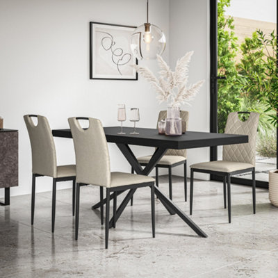 More4Homes Donni Dining Table And Chairs Black Table Top W Black Legs + Monza Linen Dining Chair Set Of 6 (Beige) from B&Q