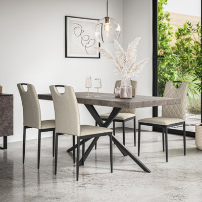 More4Homes Donni Dining Table And Chairs Concrete Effect Table Top W Black Legs + Monza Linen Dining Chair Set Of 4 (Beige) from B&Q