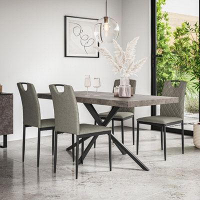 More4Homes Donni Dining Table And Chairs Concrete Effect Table Top W Black Legs + Monza Linen Dining Chair Set Of 6 (Grey) from B&Q
