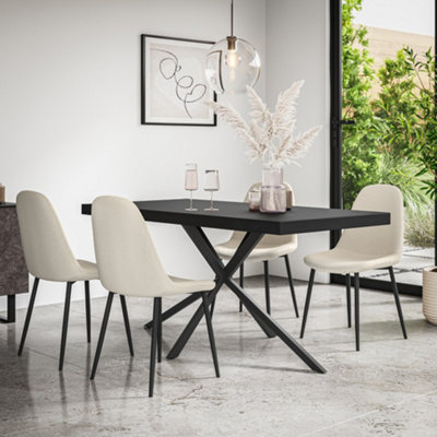 B&Q -  Donni Dining Table And Chairs Black Table Top W Black Legs + Maya Boucle Dining Chair Set Of 4 (Ivory White)