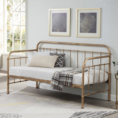 SlumberWorx Ickleford Industrial Living Room Bedroom Antique Brass Metal Day Bed Frame from B&Q