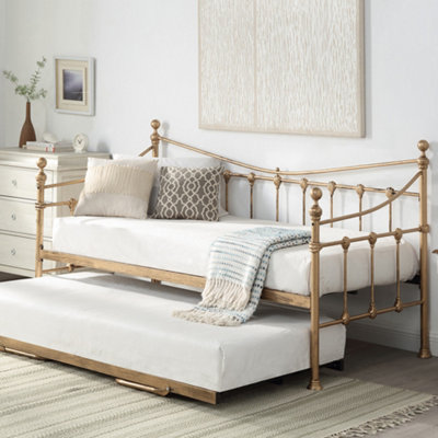 SlumberWorx Newnham Classic Victorian Style Living Room Bedroom Antique Brass Metal Day Bed Frame W Trundle from B&Q