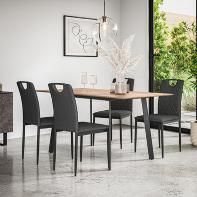 B&Q -  Haydon Extending Dining Table And Chairs Oak Effect Table Top W Black Legs + Monza Linen Dining Chair Set Of 4 (Charcoal)