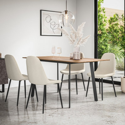B&Q -  Haydon Extending Dining Table And Chairs Oak Effect Table Top W Black Legs + Maya Boucle Dining Chair Set Of 6 (Ivory White)