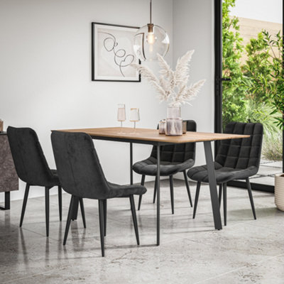 B&Q -  Haydon Extending Dining Table + Chairs- Oak Effect Table Top W Black Legs + Nova Velvet Dining Chair Set Of 6 (Black)