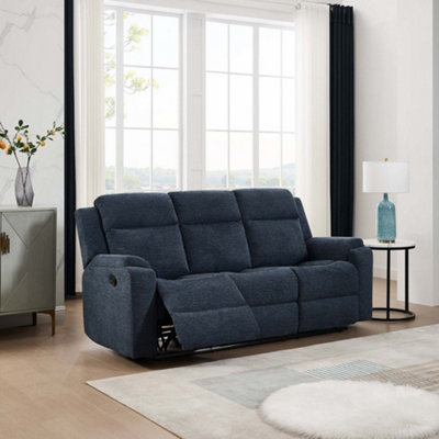 More4homes Orka 3 Seater Fabric Manual Recliner Sofa Blue