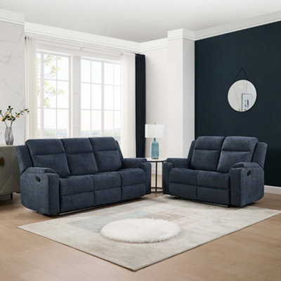 B&Q -  Orka 2+3 Seater Fabric Manual Recliner Sofa Set Blue