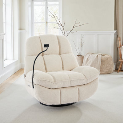 B&Q -  Chicago Swivel & Rocker Auto Recliner Chair In Beige Boucle