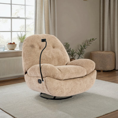 B&Q -  Phoenix Manual Recliner Swivel & Rocker Teddy Boucle Fabric Chair