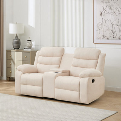 More4Homes Boston 2 Seater Manual Recliner Sofa W Drinks Console (Beige) from B&Q