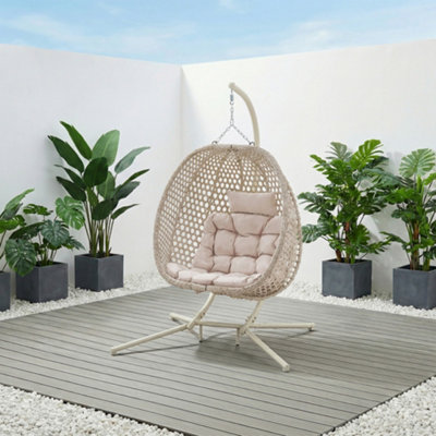 More4Homes Como Hanging Rattan Egg Chair In Beige from B&Q