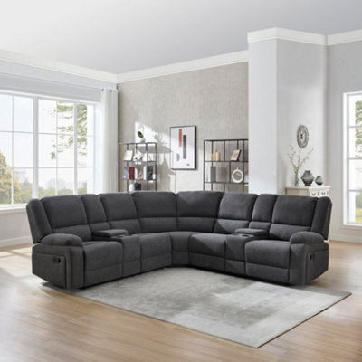 More4homes (Dark Grey) Praga 5 Seater Corner Sofa Modern Fabric Recliner Sofa W Drinks Consoles - Image 3