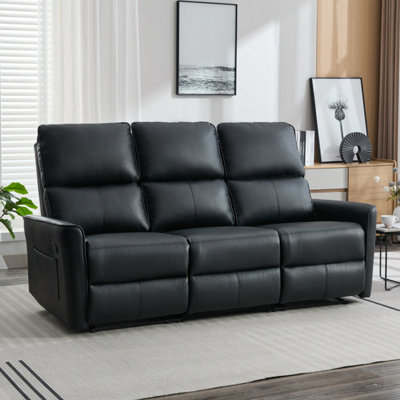 More4homes Black Madrid Seater Manual Recliner Air Leather Sofa (Black) Size 3
