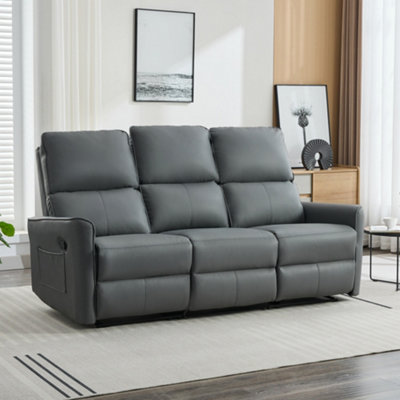 More4homes Madrid 3 Seater Manual Recliner Air Leather Sofa (Grey) Grey
