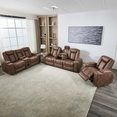 B&Q -  Ashton 1+2+3 Seater Fabric Auto Recliner Sofa Set Brown